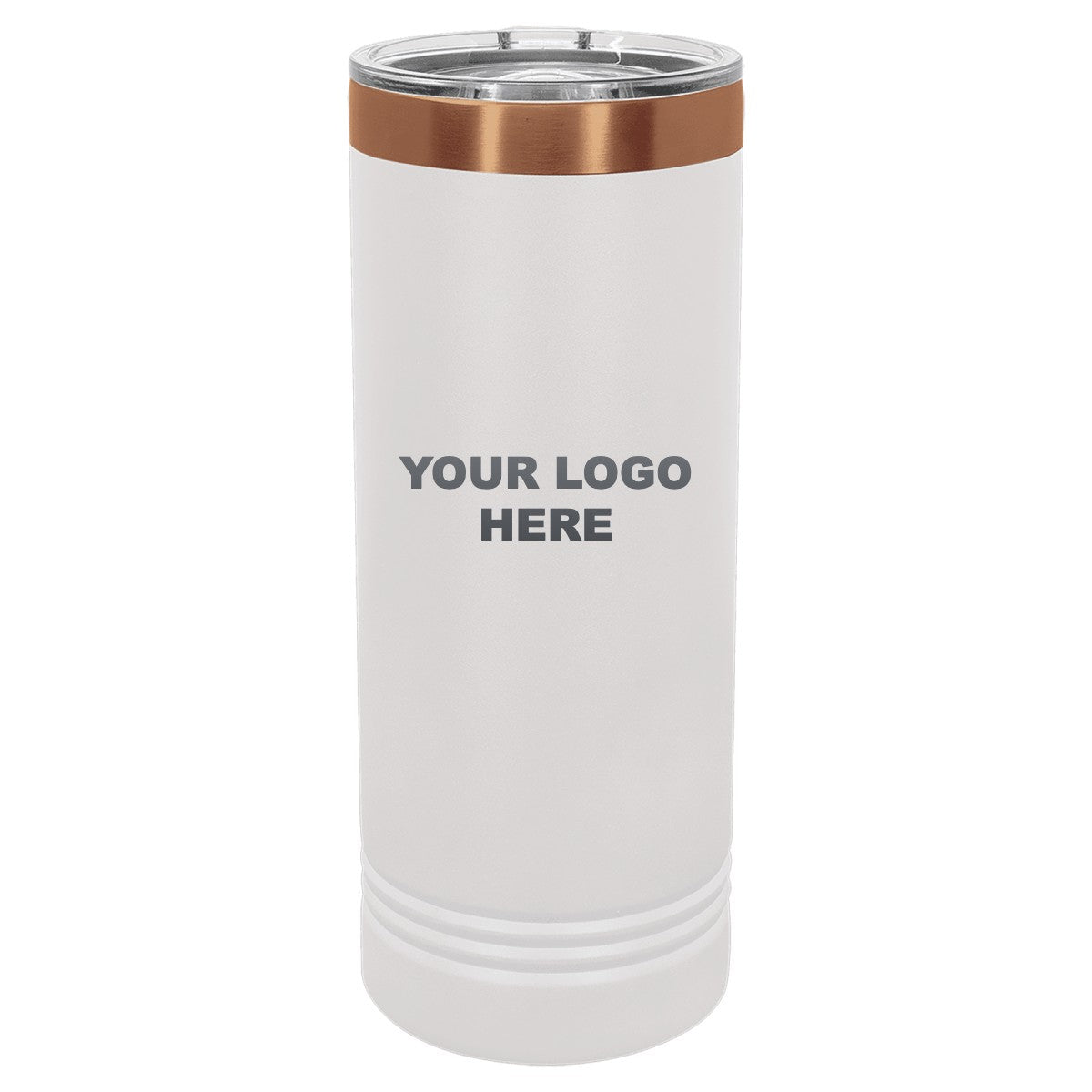 22 oz. skinny tumbler in White/Rose Gold with YOUR LOGO HERE engraving placement