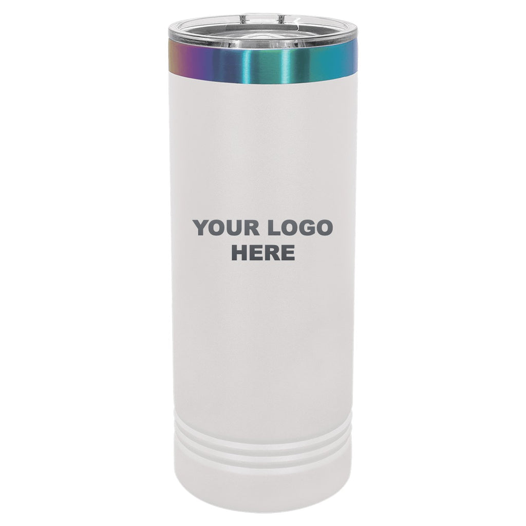 22 oz. skinny tumbler in White/Prism with YOUR LOGO HERE engraving placement