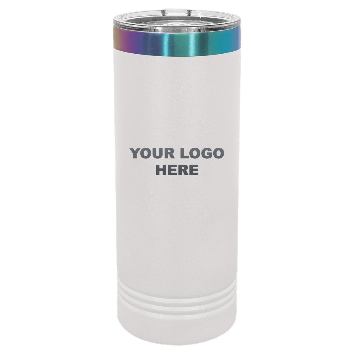 22 oz. skinny tumbler in White/Prism with YOUR LOGO HERE engraving placement