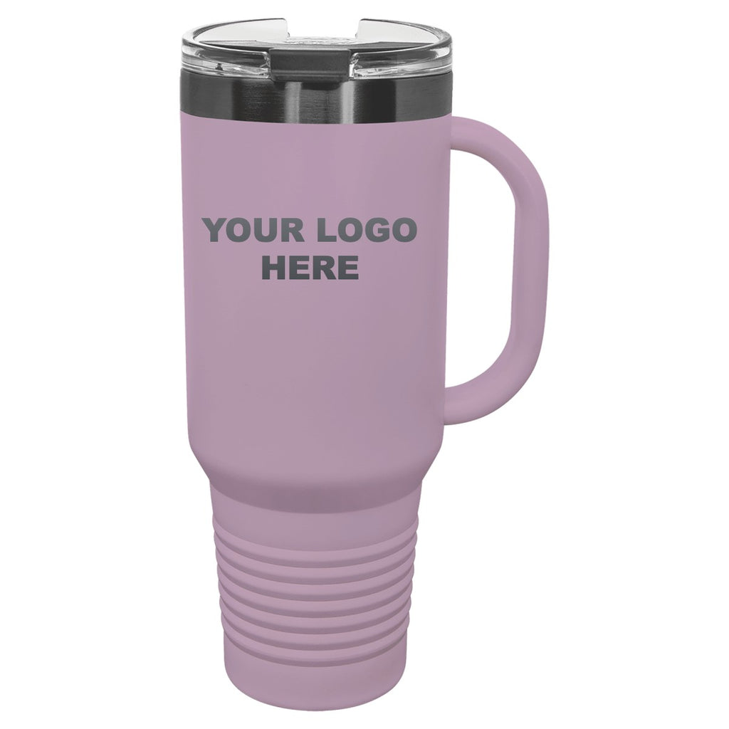 40 oz. tumbler with handle in Moody Lilac/Ghost Black with YOUR LOGO HERE engraving placement
