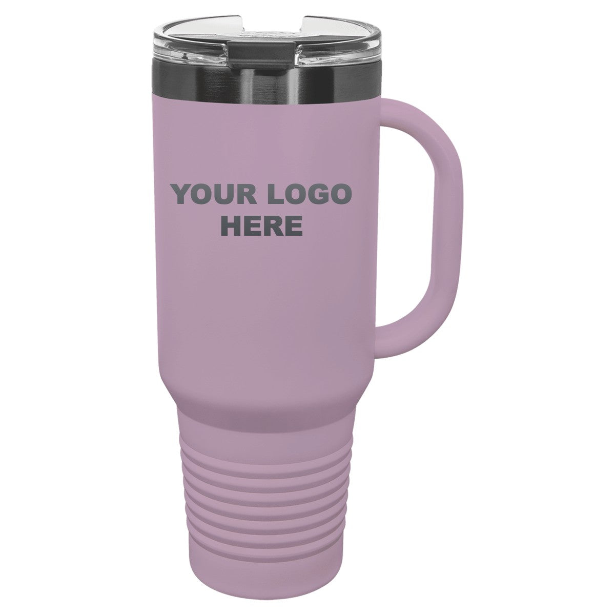 40 oz. tumbler with handle in Moody Lilac/Ghost Black with YOUR LOGO HERE engraving placement