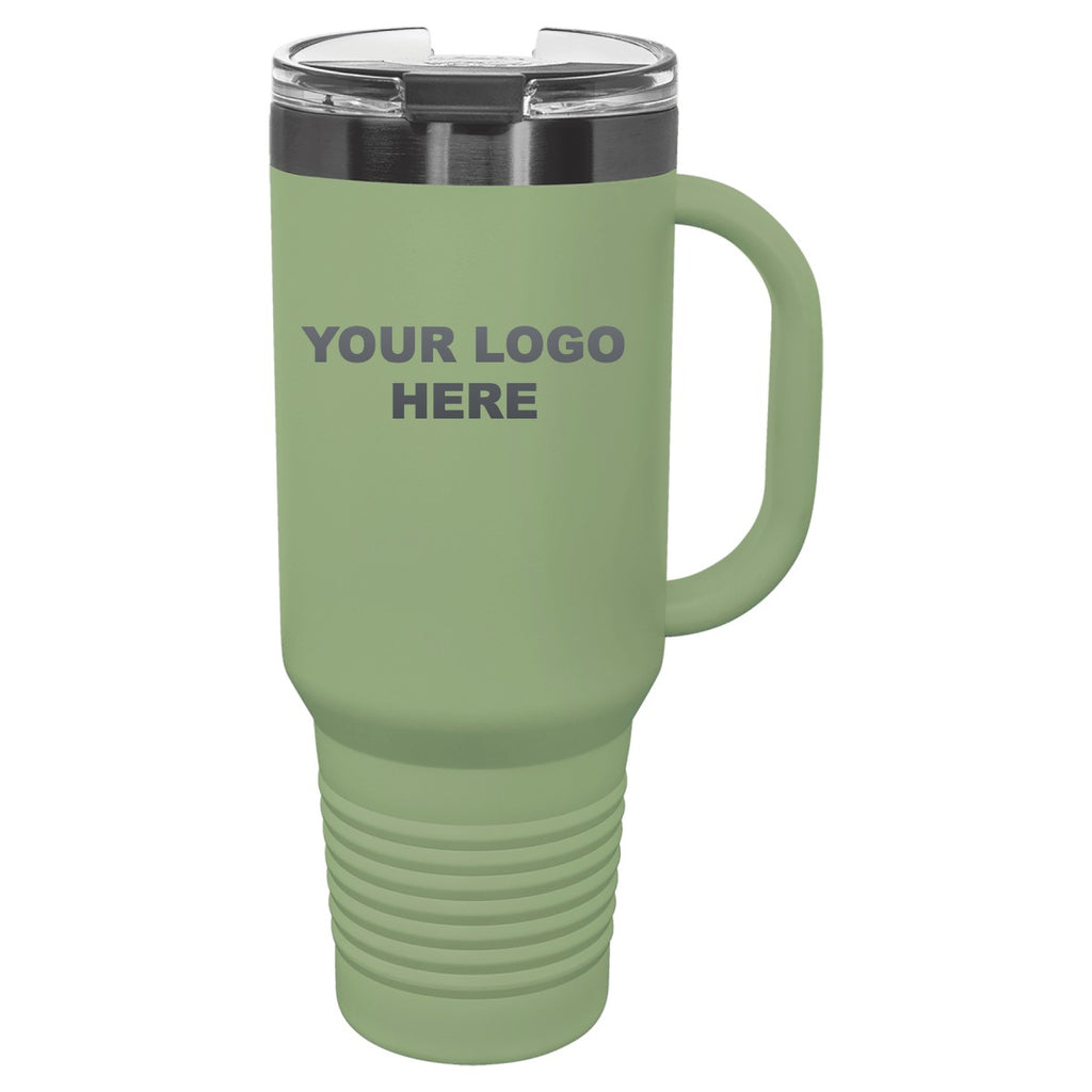 40 oz. tumbler with handle in Summer Sage/Ghost Black with YOUR LOGO HERE engraving placement