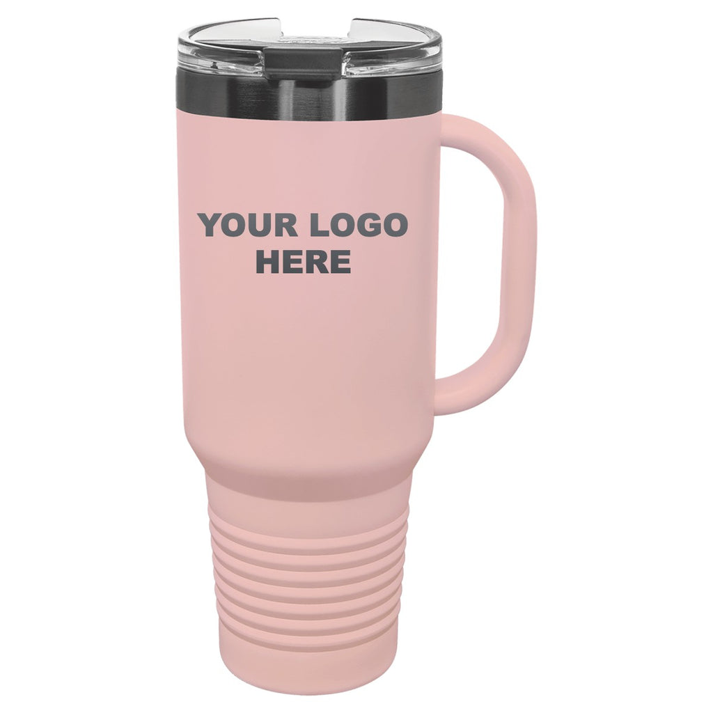40 oz. tumbler with handle in Blush/Ghost Black with YOUR LOGO HERE engraving placement