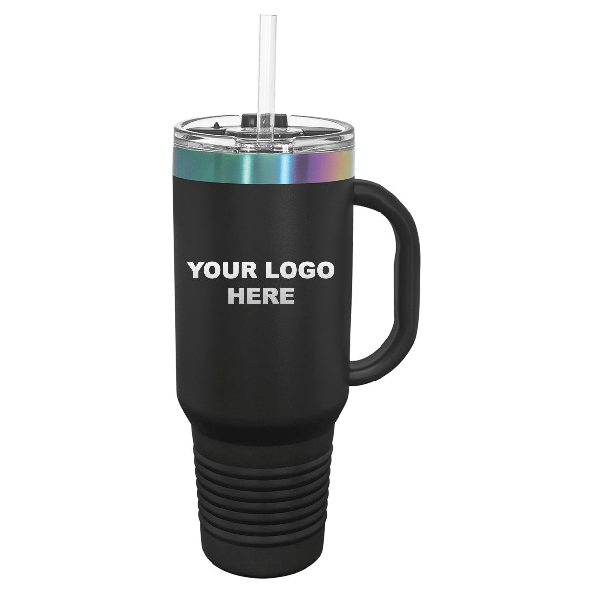40 oz. tumbler with handle in Black/Prism with YOUR LOGO HERE engraving placement