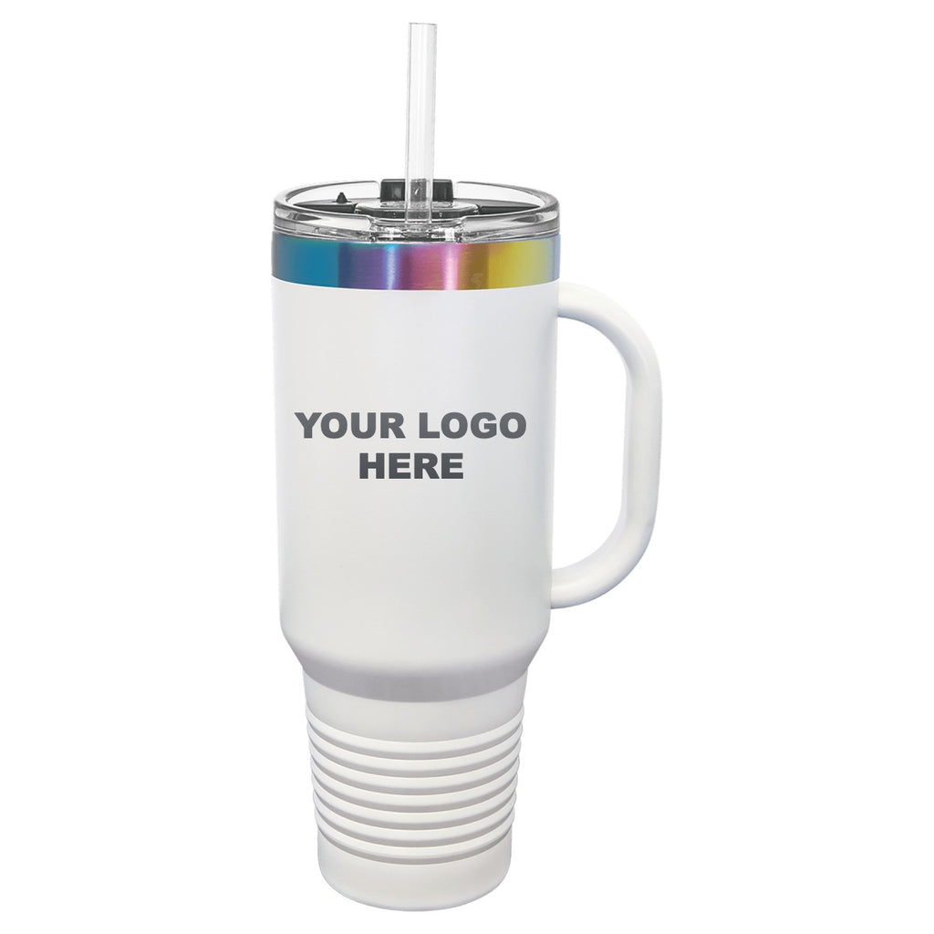 40 oz. tumbler with handle in White/Prism with YOUR LOGO HERE engraving placement