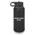 32 oz. water bottle in Black with YOUR LOGO HERE engraving placement