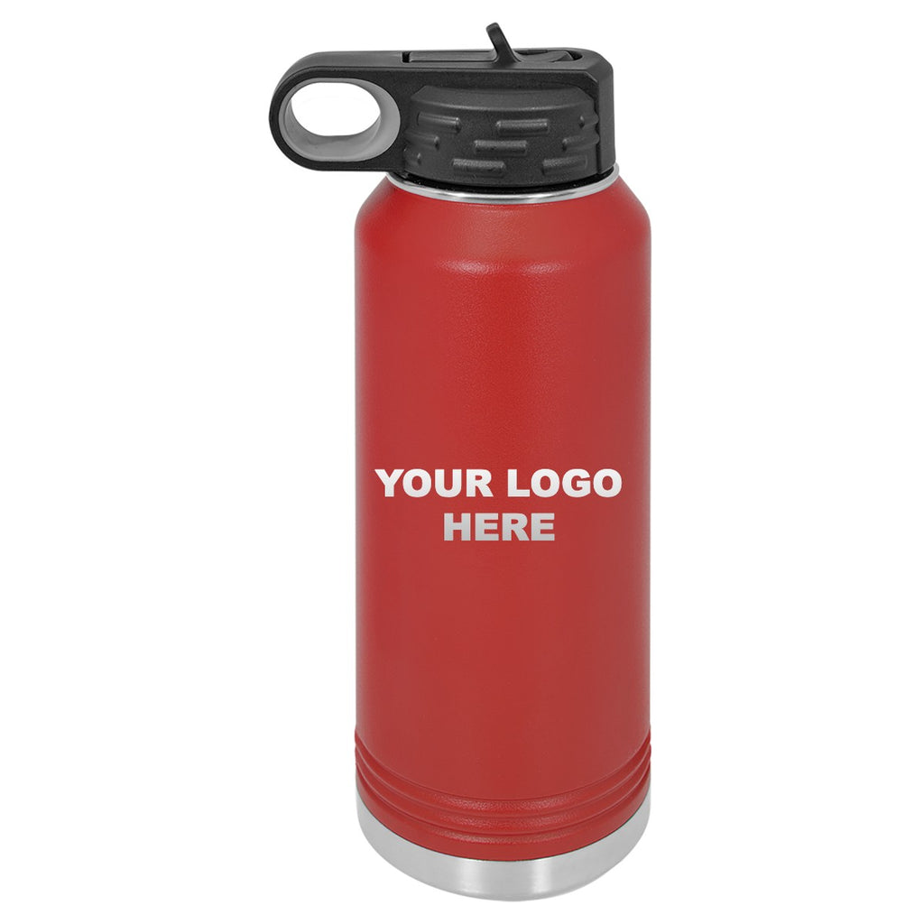 32 oz. water bottle in Red with YOUR LOGO HERE engraving placement