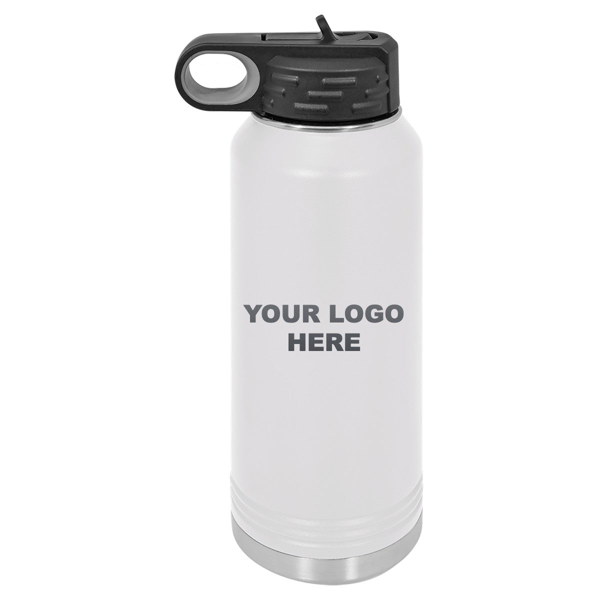 32 oz. water bottle in White with YOUR LOGO HERE engraving placement