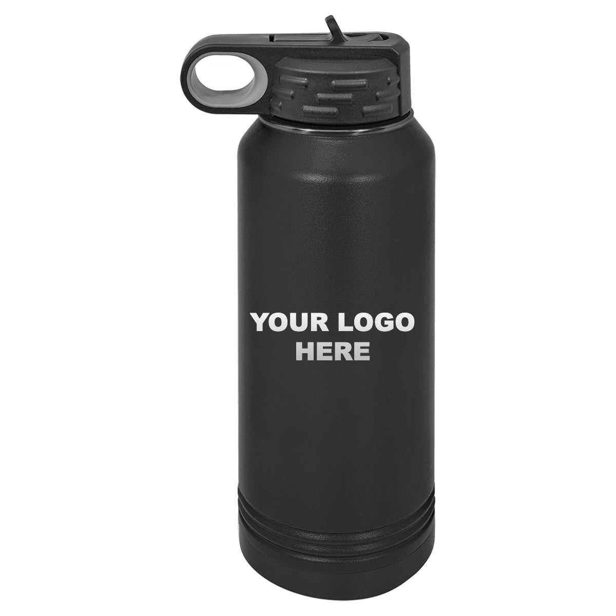 32 oz. water bottle in Black/Ghost Black with YOUR LOGO HERE engraving placement