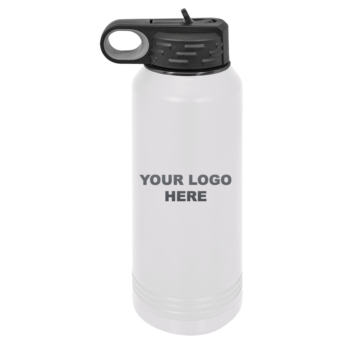 32 oz. water bottle in White/Ghost Black with YOUR LOGO HERE engraving placement