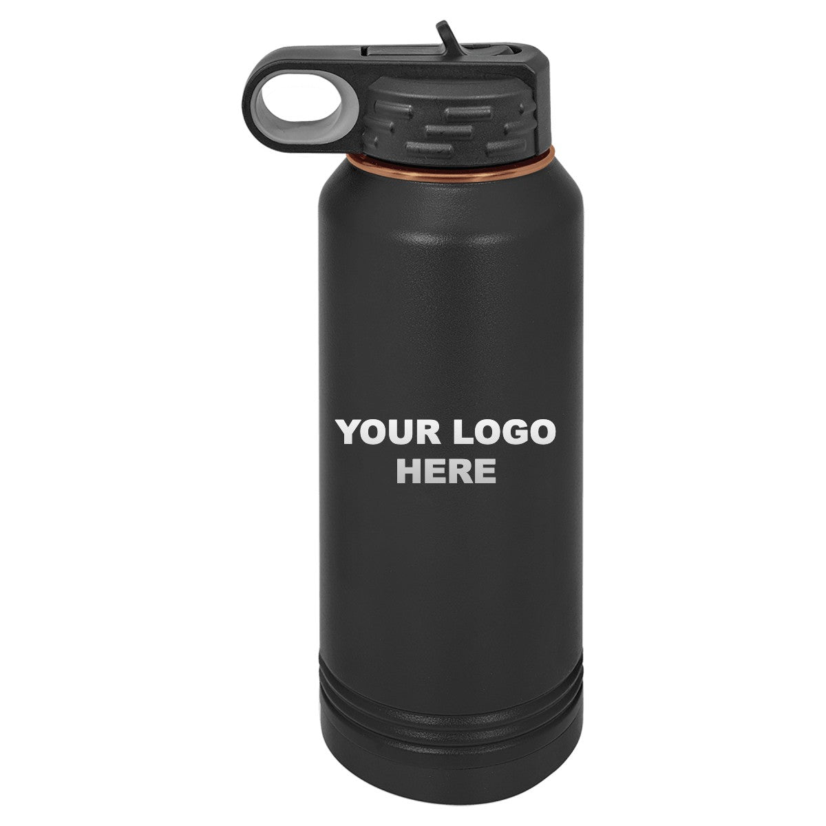 32 oz. water bottle in Black/Rose Gold with YOUR LOGO HERE engraving placement