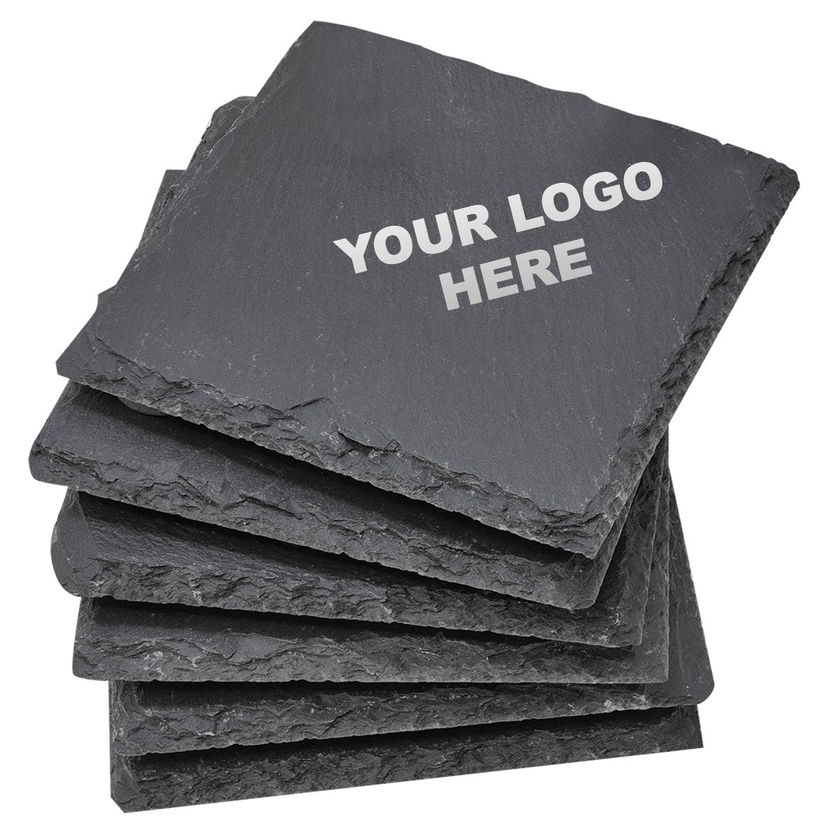 Square slate coaster set with YOUR LOGO HERE engraving placement
