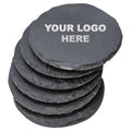 Round slate coaster set with YOUR LOGO HERE engraving placement
