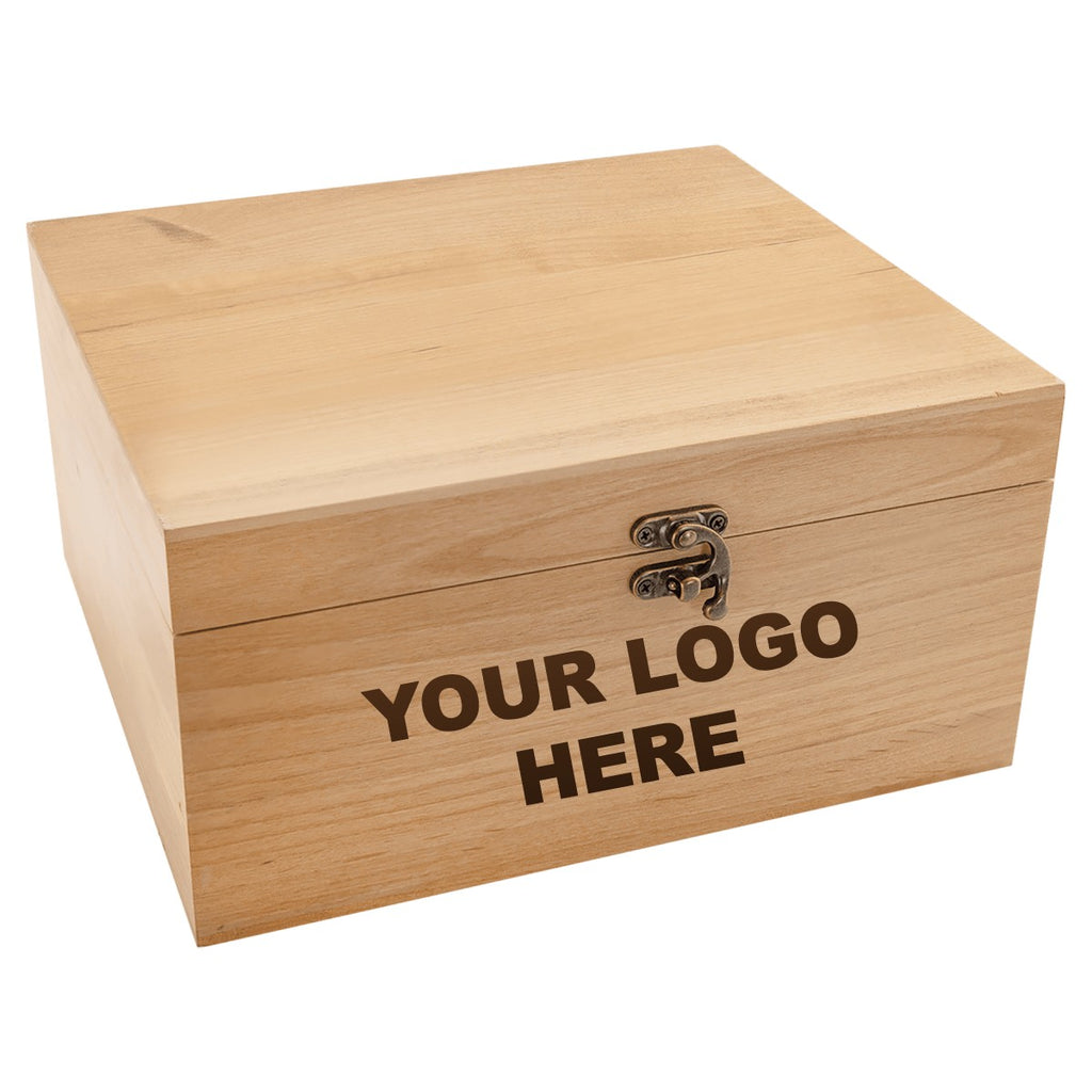 Wooden whiskey gift set box with YOUR LOGO HERE engraving placement