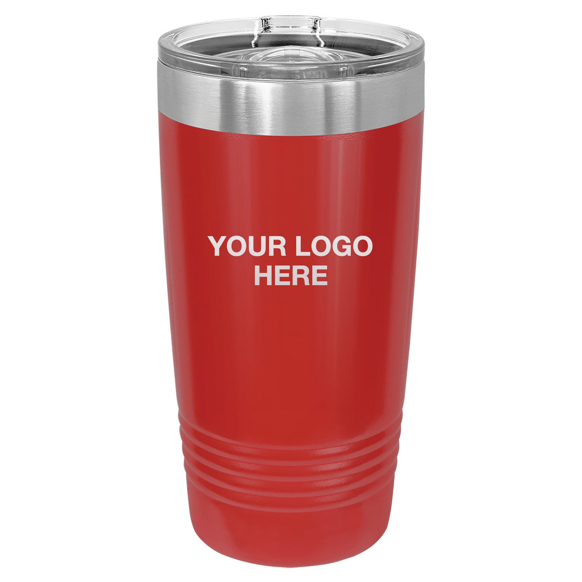 20 oz ringneck tumbler in Red with Your Logo Here engraving area (sample mockup)