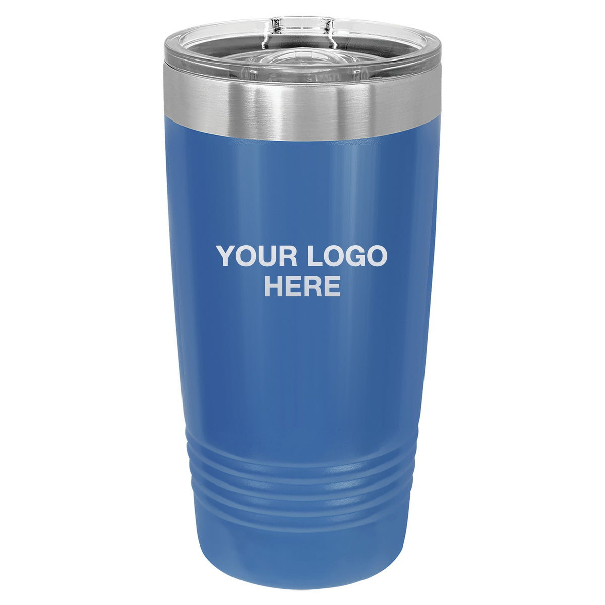 20 oz ringneck tumbler in Royal Blue with Your Logo Here engraving area (sample mockup)