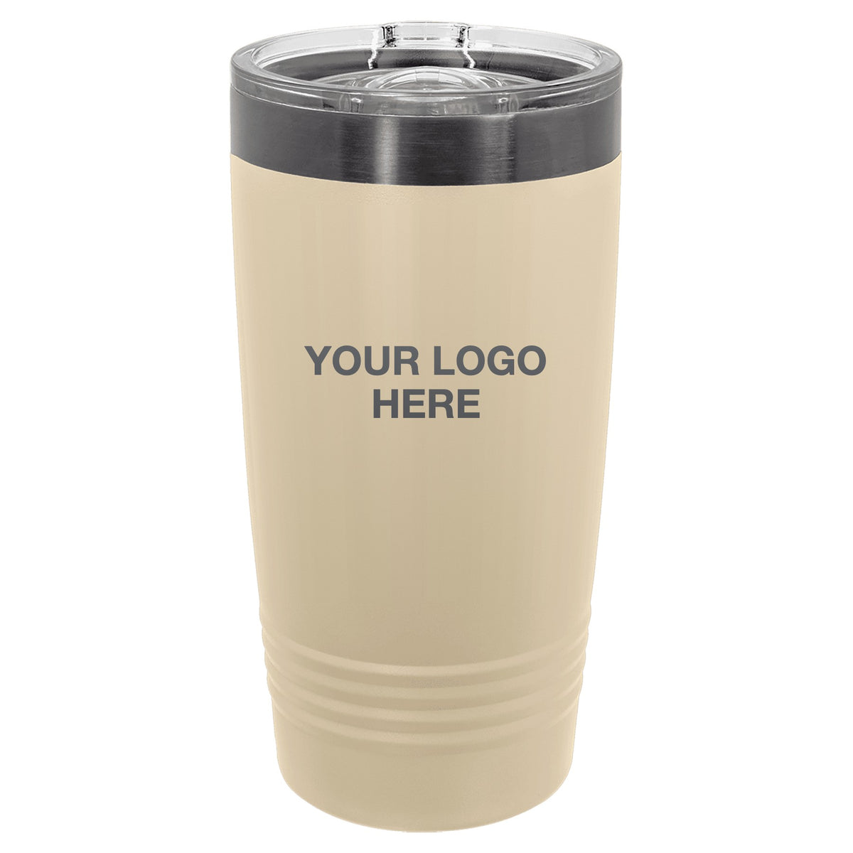 20 oz ringneck tumbler in Sand with Your Logo Here engraving area (sample mockup)