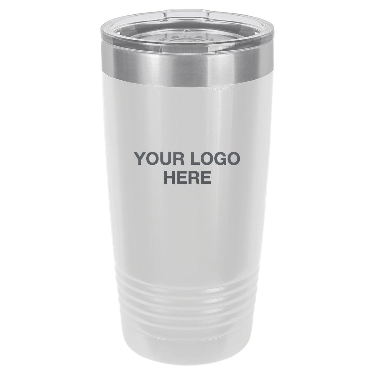20 oz ringneck tumbler in White with Your Logo Here engraving area (sample mockup)