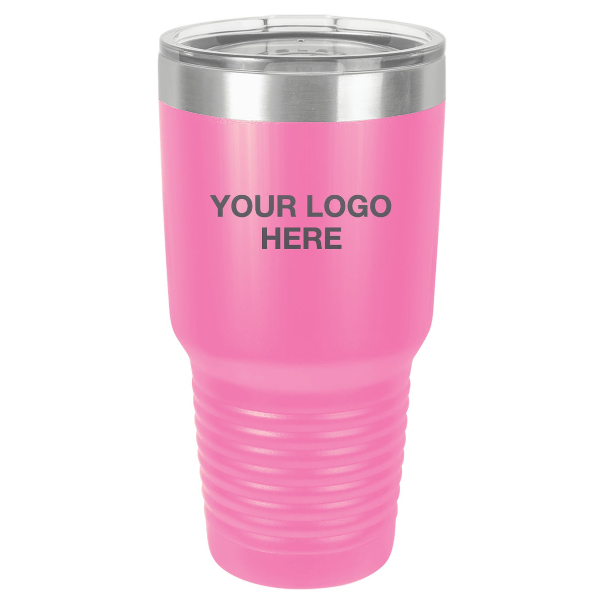 30 oz ringneck tumbler in Pink with Your Logo Here engraving area (sample mockup)