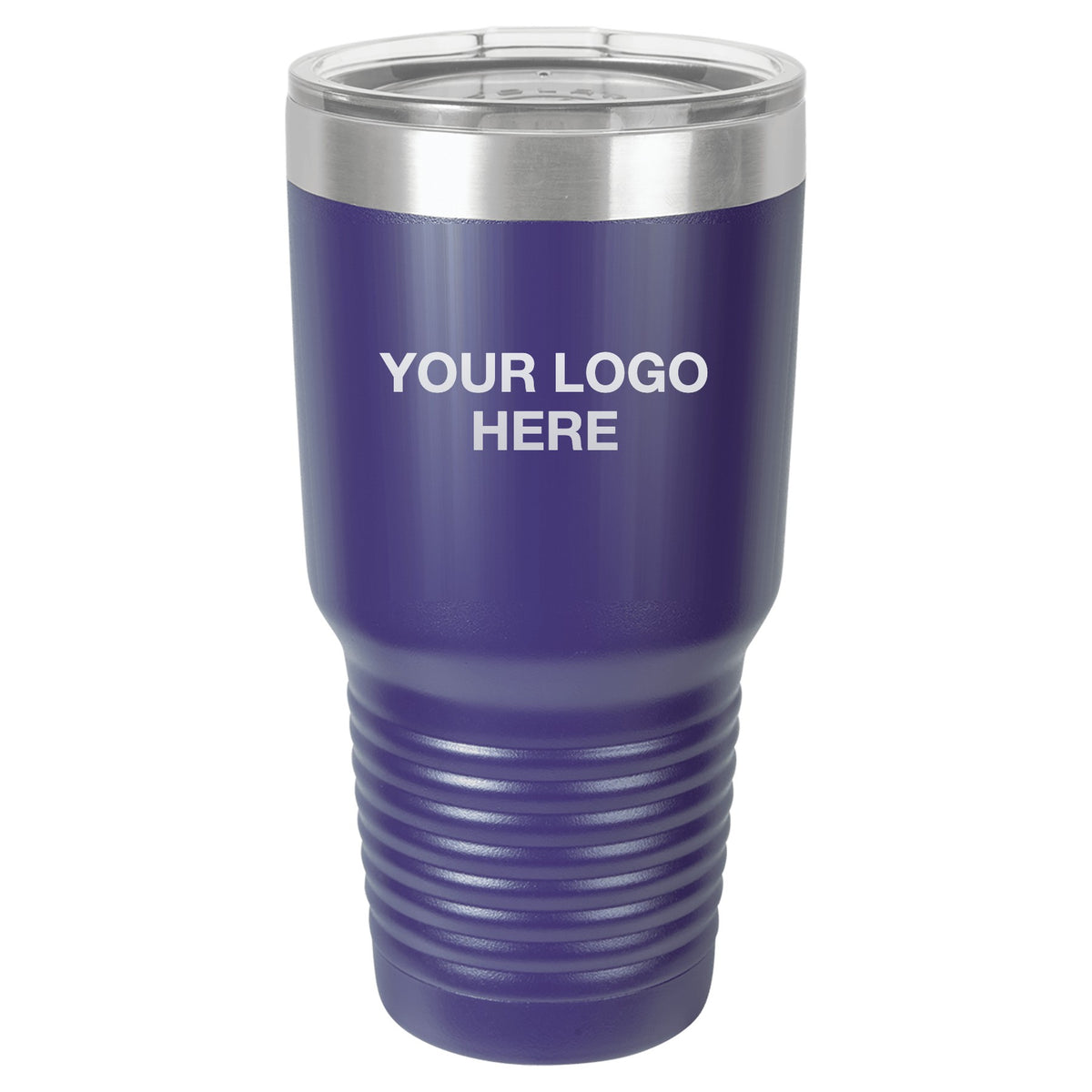 30 oz ringneck tumbler in Purple with Your Logo Here engraving area (sample mockup)