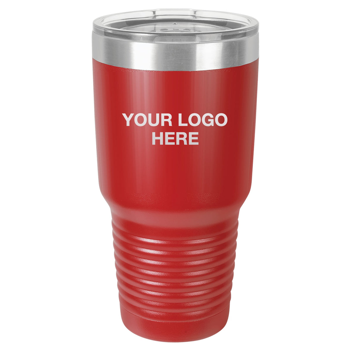 30 oz ringneck tumbler in Red with Your Logo Here engraving area (sample mockup)