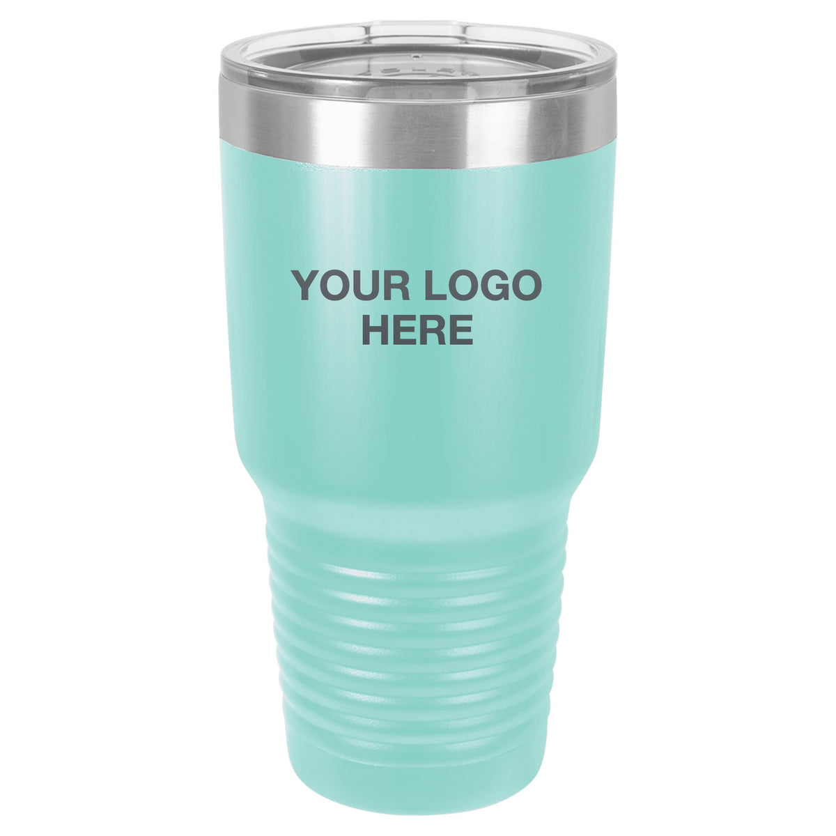 30 oz ringneck tumbler in Teal with Your Logo Here engraving area (sample mockup)