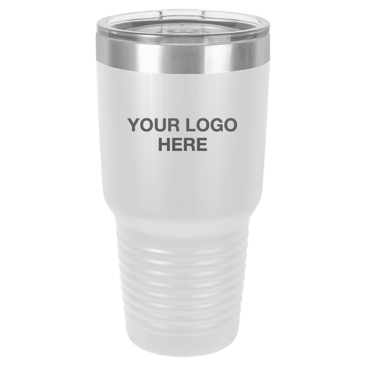 30 oz ringneck tumbler in White with Your Logo Here engraving area (sample mockup)