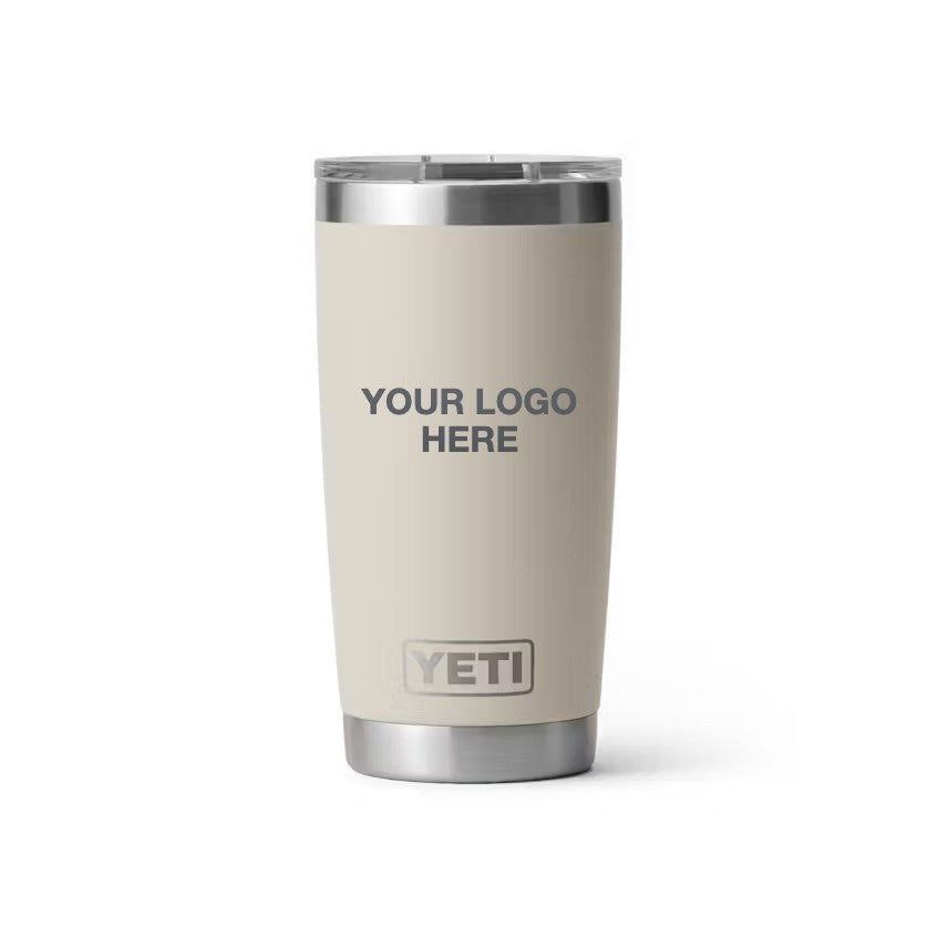 20 oz YETI Rambler in Cape Taupe with Your Logo Here engraving area (sample mockup)