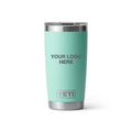 20 oz YETI Rambler in Sea Foam with Your Logo Here engraving area (sample mockup)