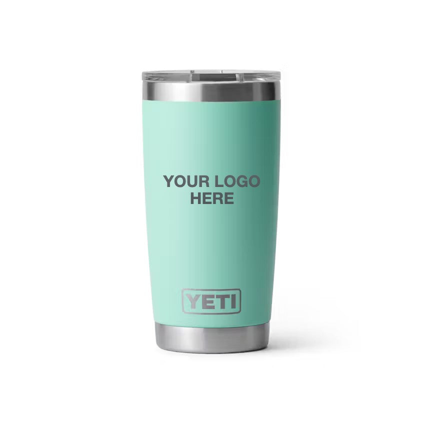 20 oz YETI Rambler in Sea Foam with Your Logo Here engraving area (sample mockup)