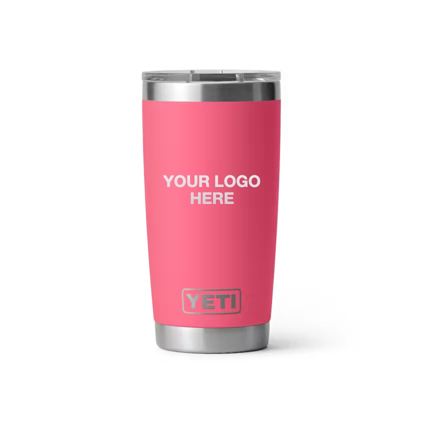 20 oz YETI Rambler in Tropical Pink with Your Logo Here engraving area (sample mockup)