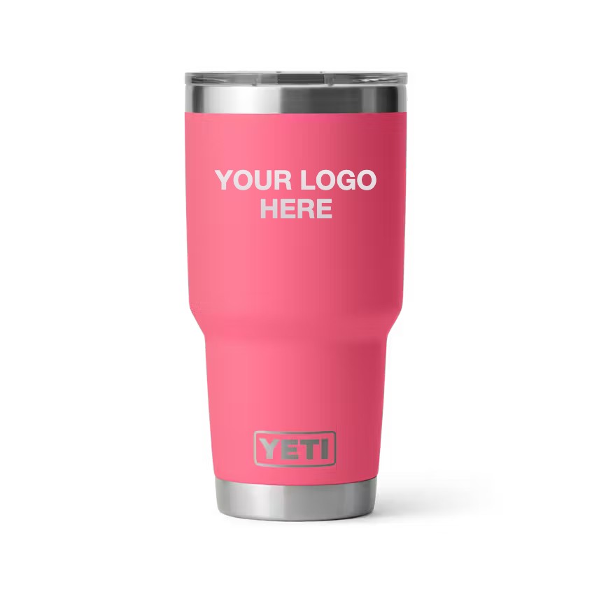 30 oz YETI Tumbler in Tropical Pink with Your Logo Here engraving area (sample mockup)