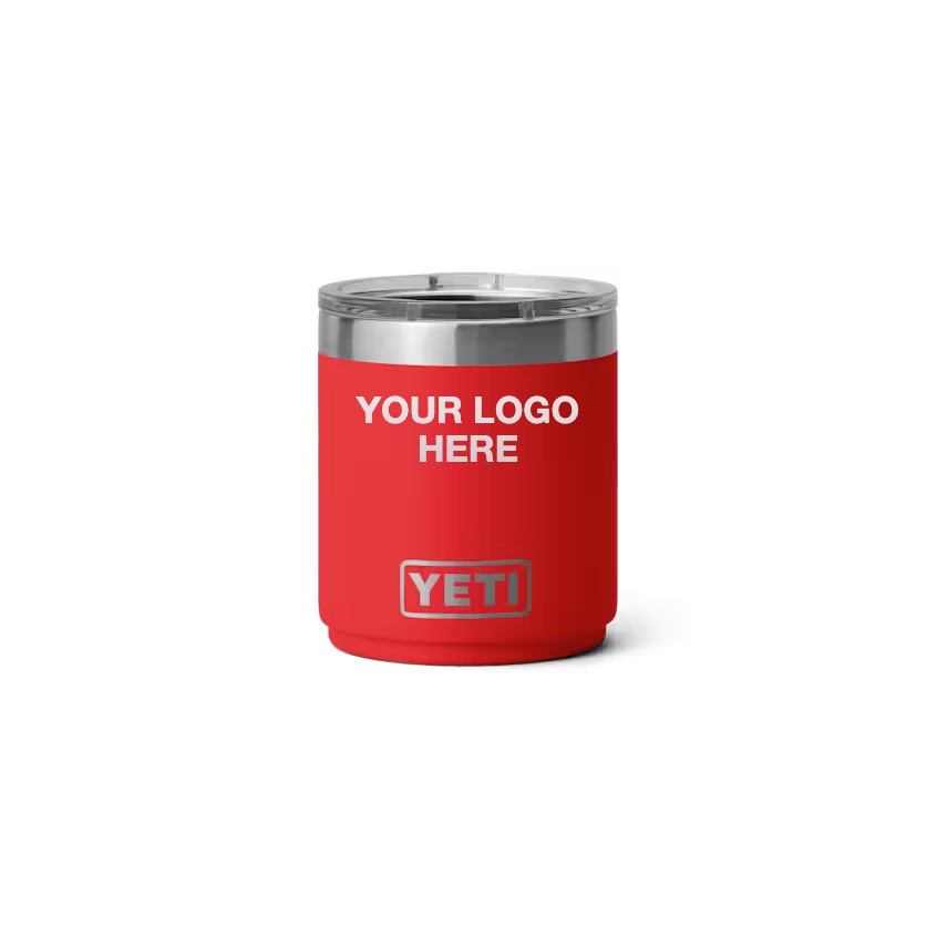 10 oz YETI Lowball in Red with Your Logo Here engraving area (sample mockup)