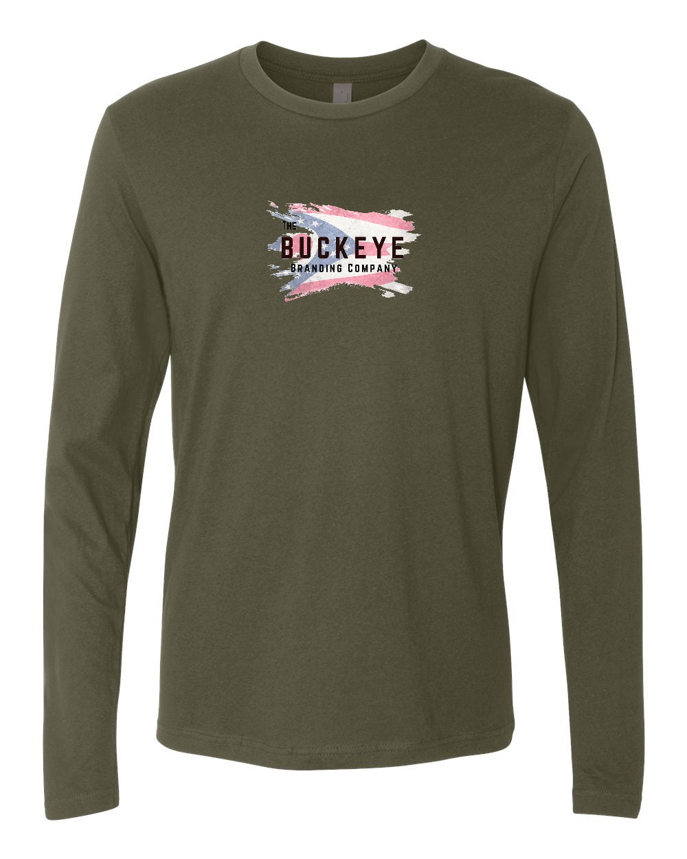 Next Level Cotton Long Sleeve Tee in Military Green with custom logo