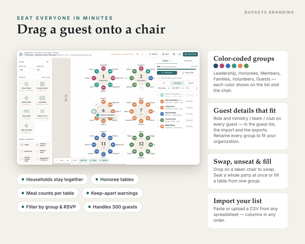 Community Banquet Seating Chart Planner digital download, preview image 3 of 5