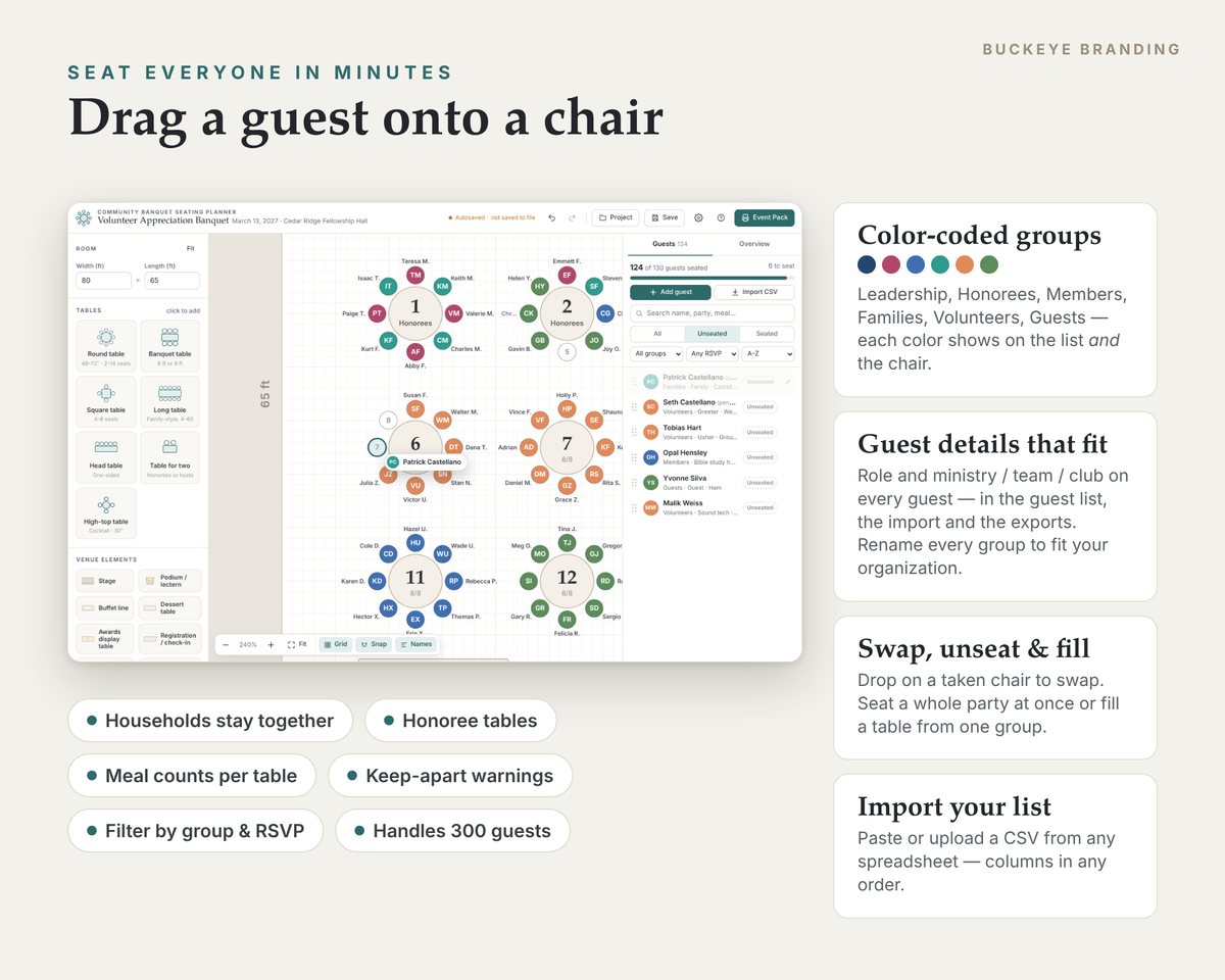 Community Banquet Seating Chart Planner digital download, preview image 3 of 5