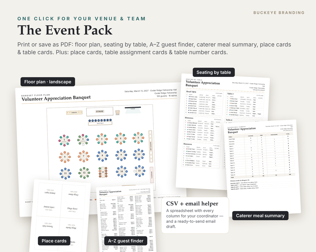 Community Banquet Seating Chart Planner digital download, preview image 4 of 5