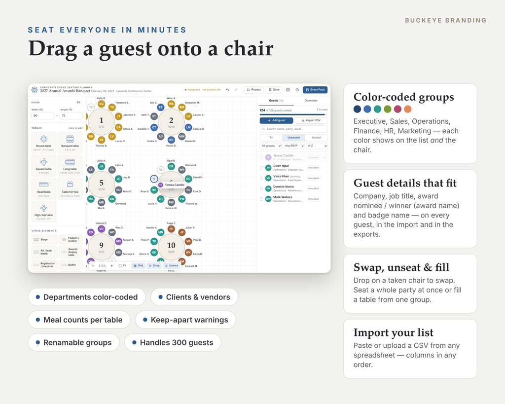 Corporate Event & Awards Banquet Seating Chart Planner digital download, preview image 3 of 5