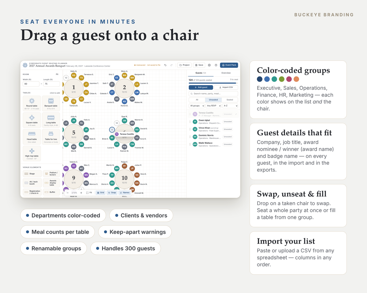 Corporate Event & Awards Banquet Seating Chart Planner digital download, preview image 3 of 5