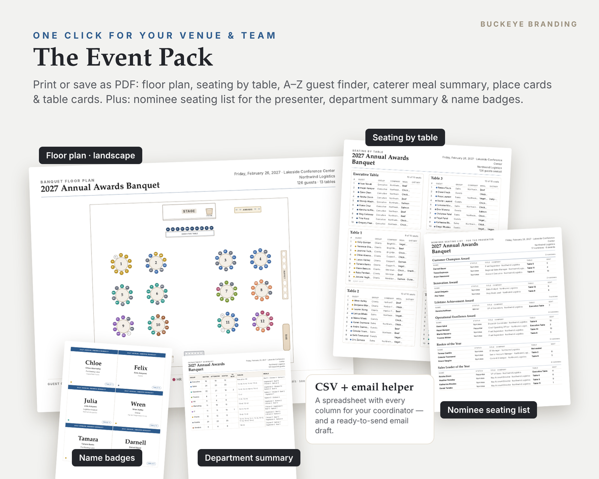 Corporate Event & Awards Banquet Seating Chart Planner digital download, preview image 4 of 5