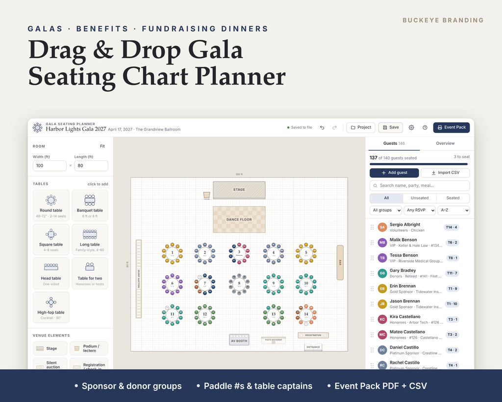 Gala & Fundraiser Seating Chart Planner digital download, preview image 1 of 5