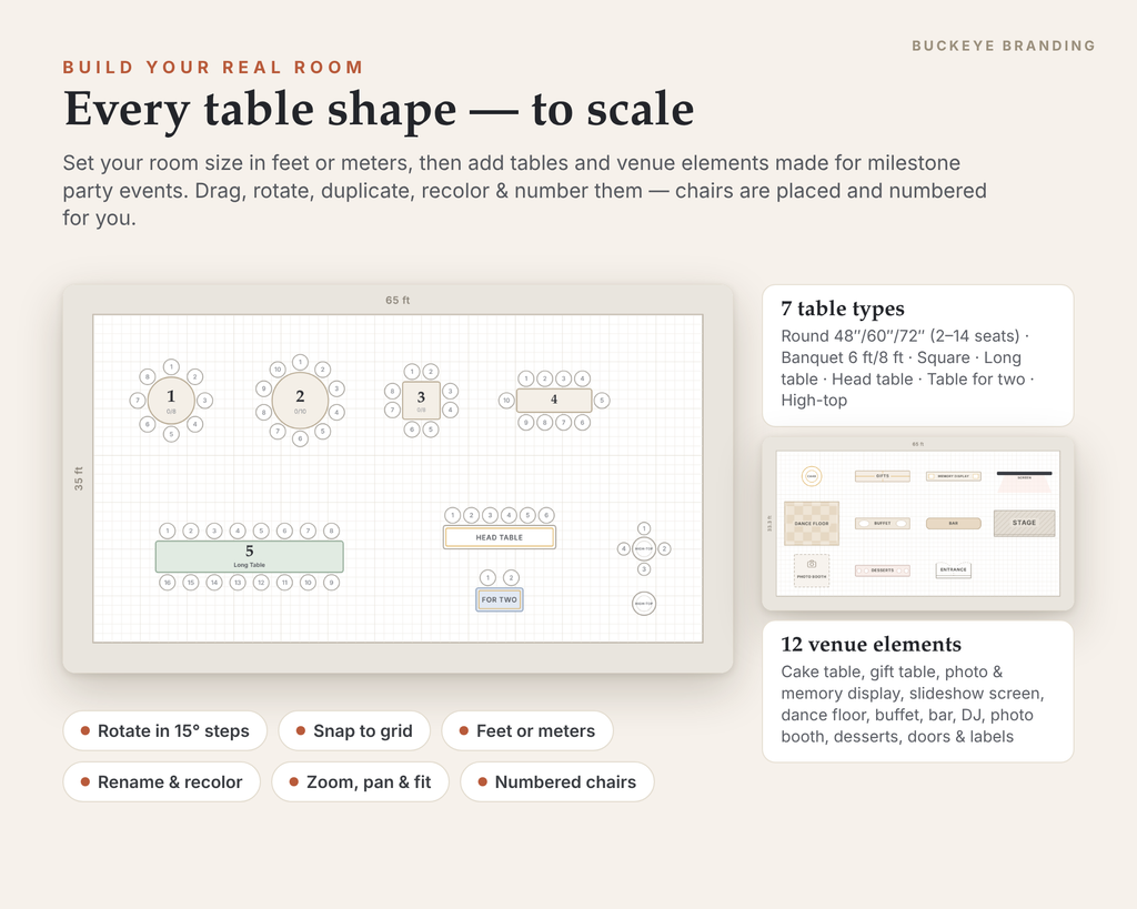 Milestone Party Seating Chart Planner digital download, preview image 2 of 5