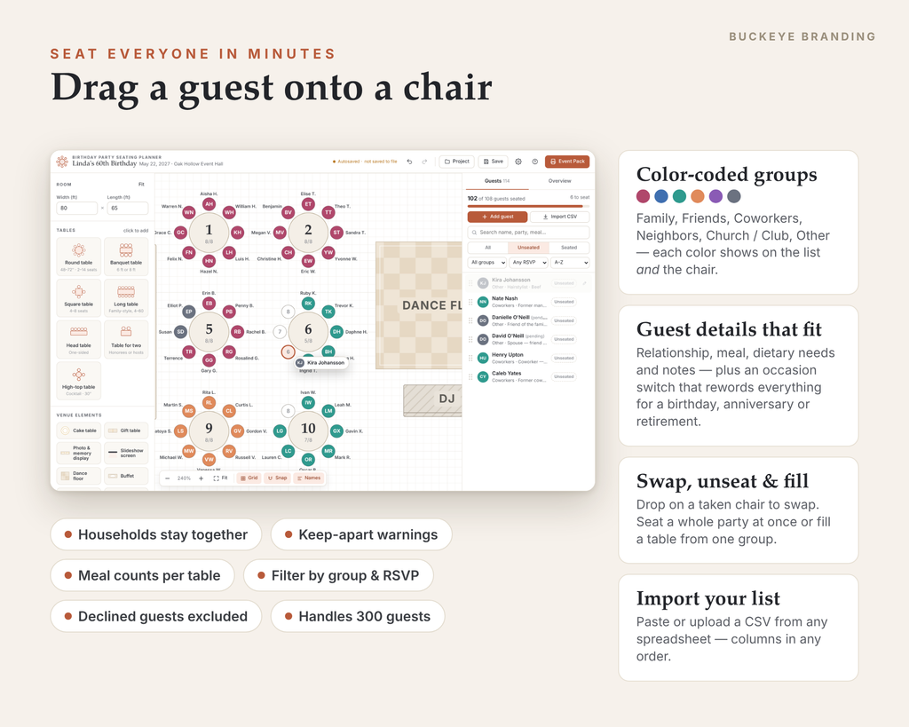 Milestone Party Seating Chart Planner digital download, preview image 3 of 5