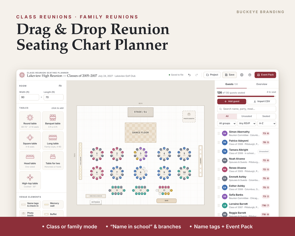 Reunion Seating Chart Planner digital download, preview image 1 of 5