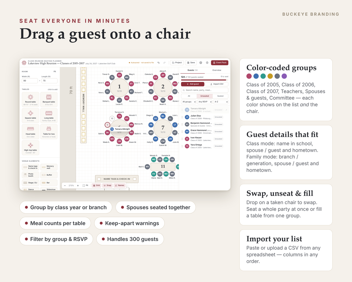 Reunion Seating Chart Planner digital download, preview image 3 of 5
