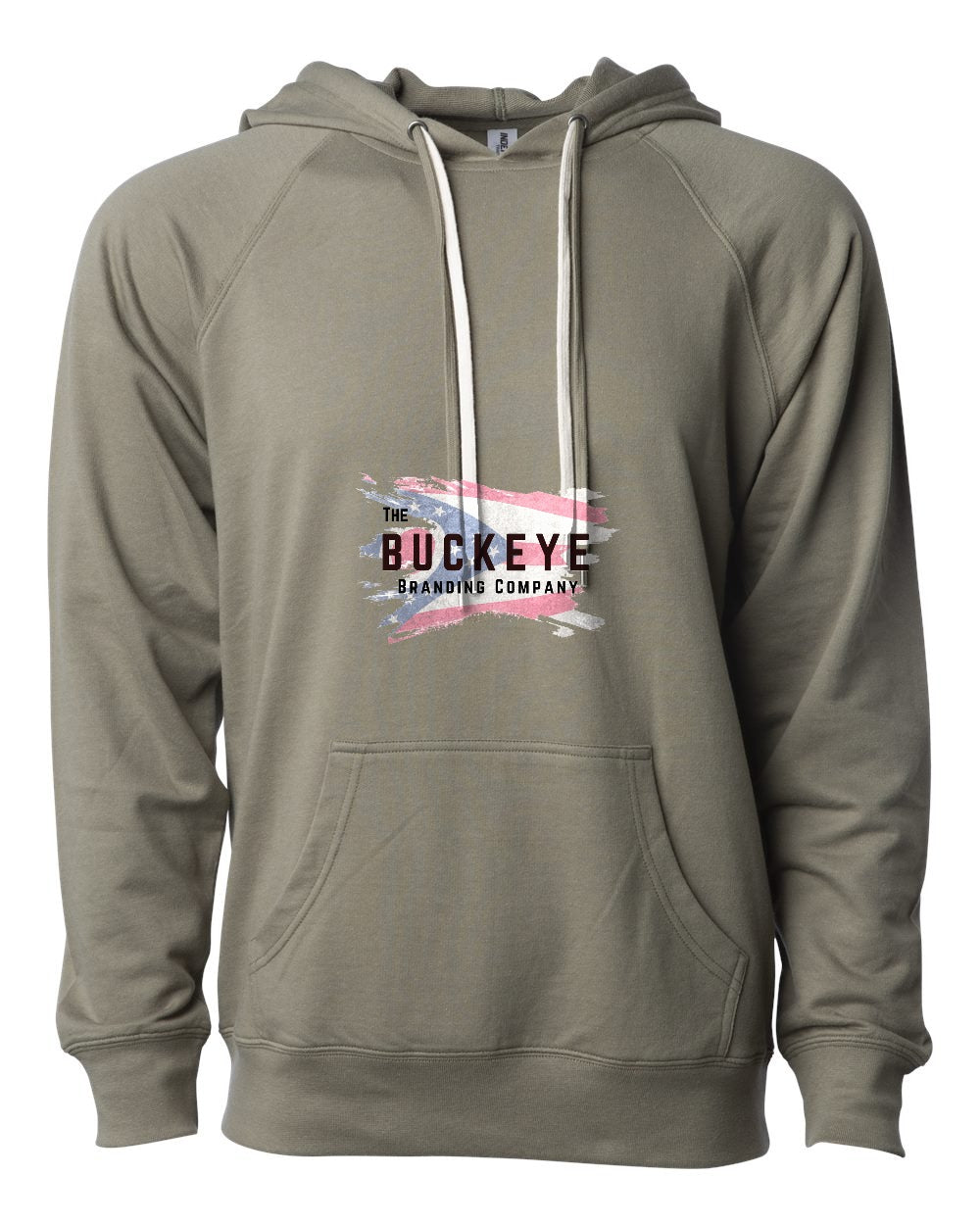 Independent Trading Lightweight Loopback Terry Hoodie in Olive with custom logo