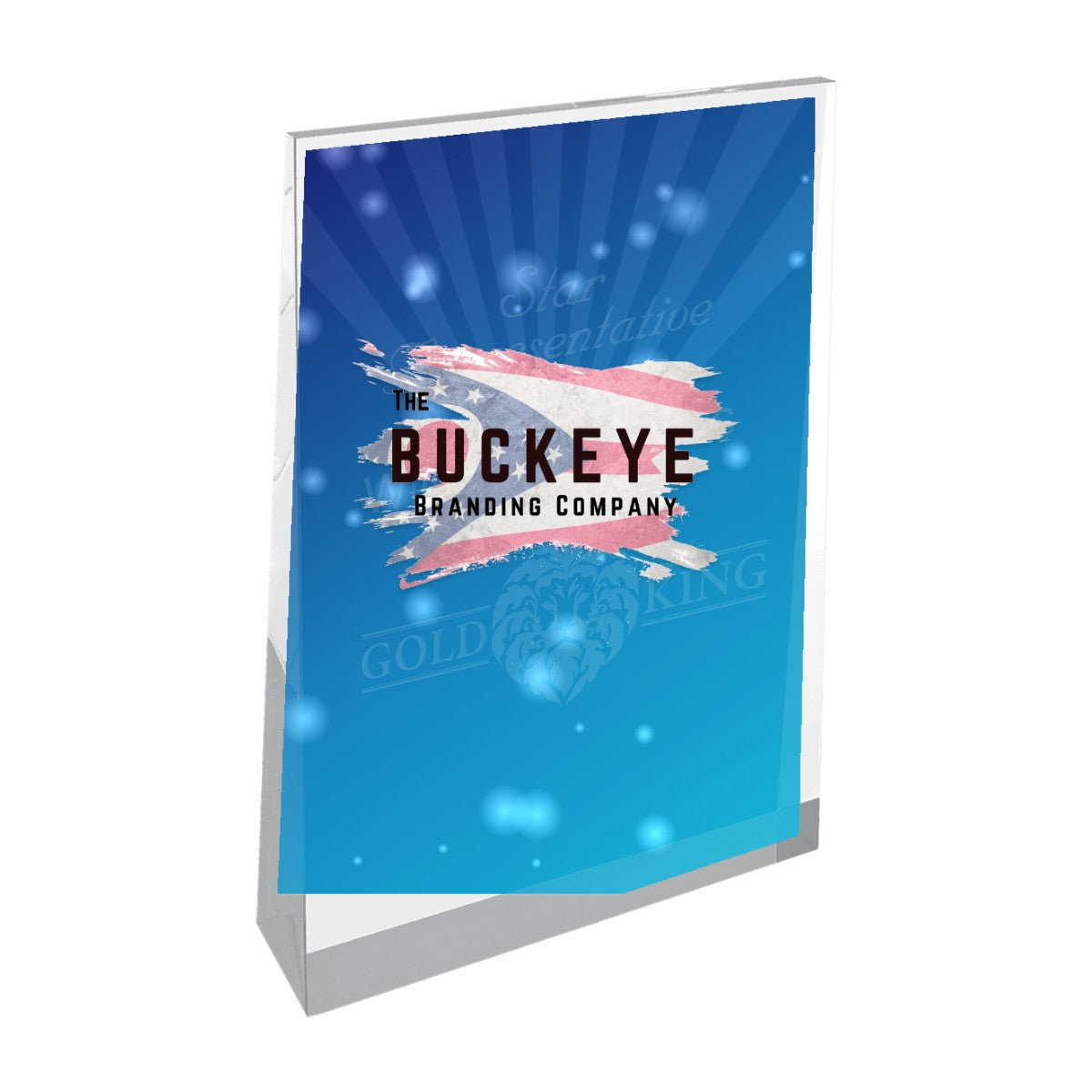 4 1/2 x 7 in. silver acrylic wedge award, UV printed with a full-color sample logo