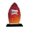 9 1/2 in. clear crystal oval award on a black pedestal base, UV printed with a full-color sample logo