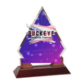 9 1/2 in. diamond prestige acrylic award on a rosewood piano finish base, UV printed with a full-color sample logo