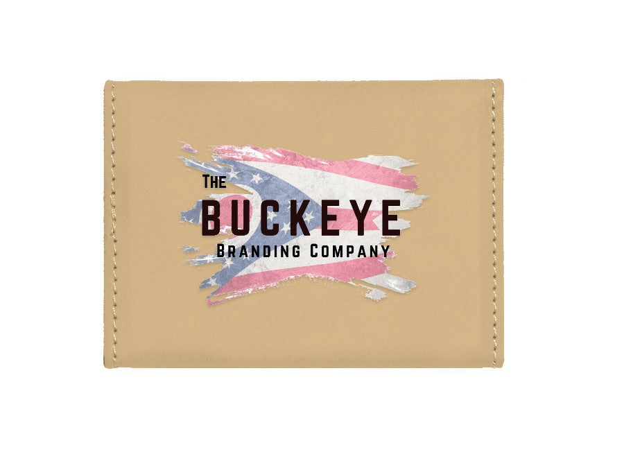 Leatherette business card holder in Light Brown, UV printed with a full-color sample logo